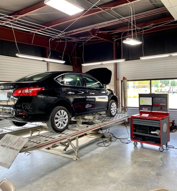 A care on the rack for auto body repair.